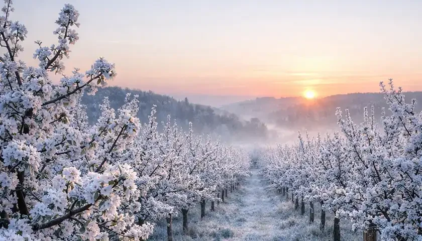 jutarnji mraz u voćnjaku