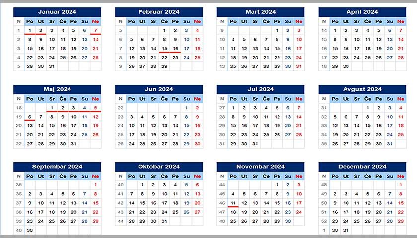 kalendar i neradni dani