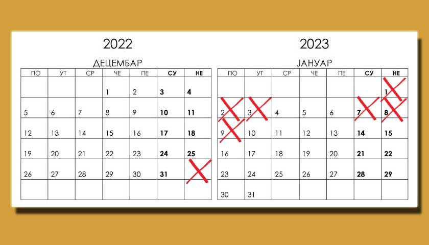 kalendar neradni dani