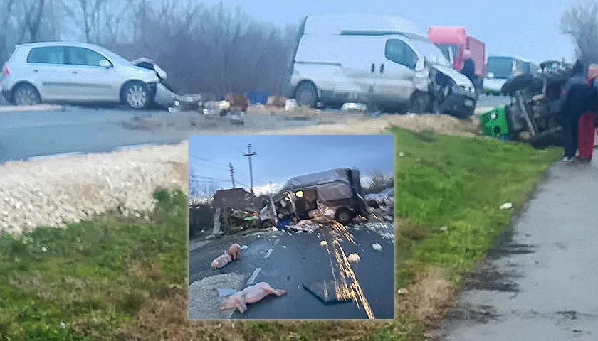 sudar traktora kombija i automobila